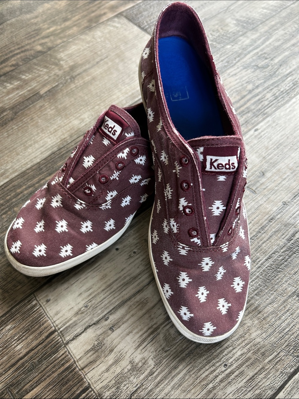 Keds Slip-On Canvas Sneakers in Burgundy with White Print